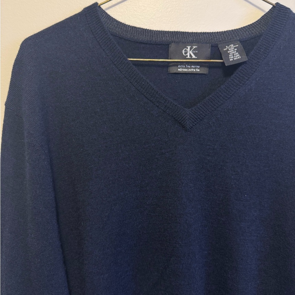 Calvin Klein Blue V-Neck Sweater Classic Style